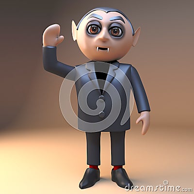 Cheerful and personable vampire dracula waves a friendly greeting, 3d illustration Cartoon Illustration