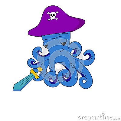 Cheerful pirate octopus Vector Illustration