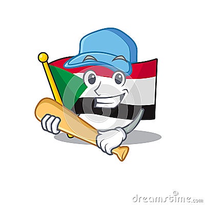 Cheerful playing baseball cartoon flag sudan with mascot Vector Illustration