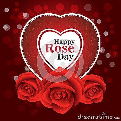 Happy Rose Day With beautiful heart and red Bokeh Background Vector Illustration