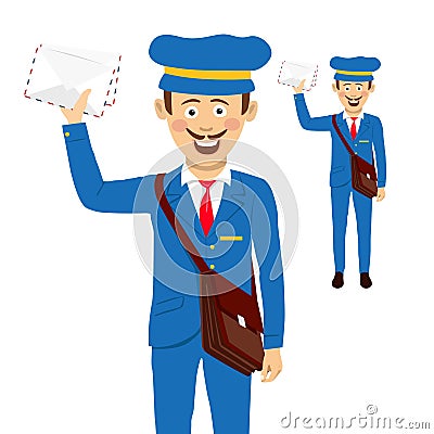 Cheerful postman with bag and letters Vector Illustration