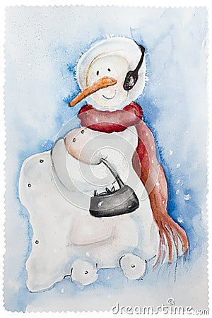 Cheerful pregnant Snow Woman Cartoon Illustration