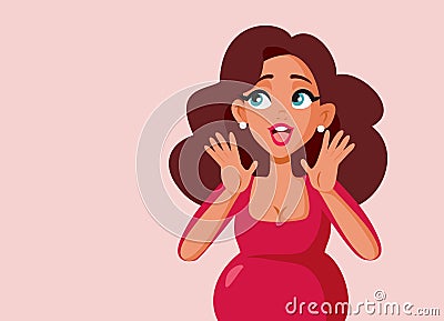 Cheerful Pregnant Woman Making an Announcement Vector Illustration