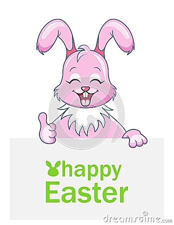 Cheerful Rabbit with Sheet of Paper for Happy Easter, Pink Bunny Vector Illustration