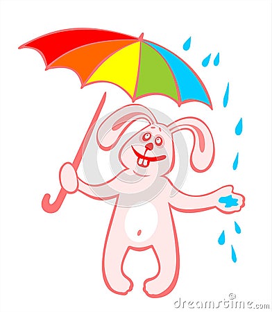 Cheerful rabbit and umbrella Vector Illustration