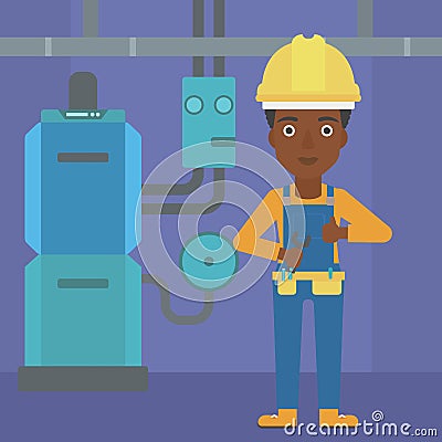 Cheerful repairer with spanner. Vector Illustration