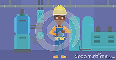 Cheerful repairer with spanner. Vector Illustration