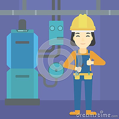 Cheerful repairer with spanner. Vector Illustration