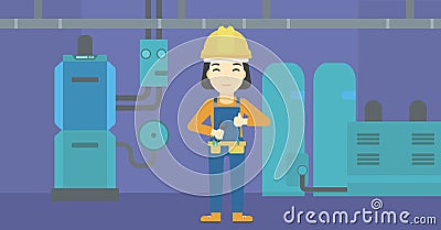 Cheerful repairer with spanner. Vector Illustration