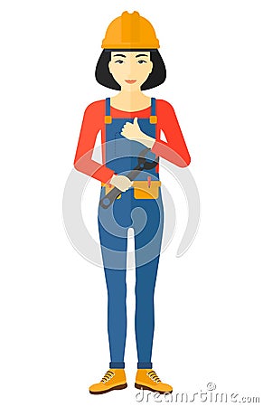 Cheerful repairer with spanner. Vector Illustration