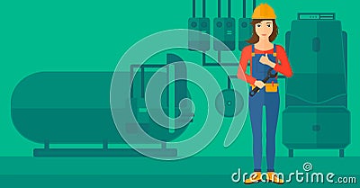 Cheerful repairer with spanner. Vector Illustration