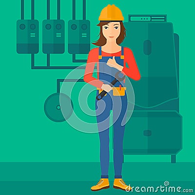 Cheerful repairer with spanner. Vector Illustration