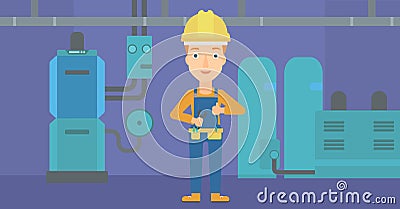 Cheerful repairer with spanner. Vector Illustration