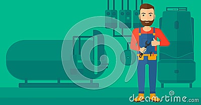 Cheerful repairer with spanner. Vector Illustration