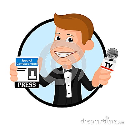 Cheerful reporter vectorial illustration. Vector Illustration