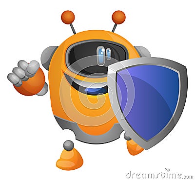Cheerful robot holding a blue shield illustration vector Vector Illustration