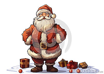 Cheerful Santa Claus with Christmas gifts Vector Illustration