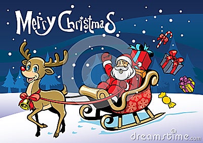 Cheerful santa claus and the happy deer Vector Illustration