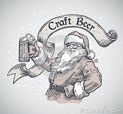 Cheerful Santa Claus with a mug beer Vector Illustration
