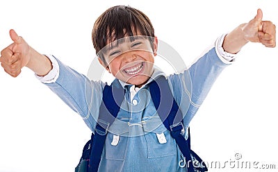 Cheerful school boy showing his thumbs up Stock Photo