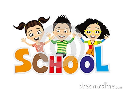 Cheerful school children. Vector Illustration