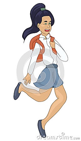 Cheerful schoolgirl goes to school. beginning of the school year Vector Illustration