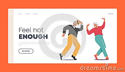 Cheerful Senior Man and Woman Dancing Landing Page Template. Happy Old Characters Couple Active Sparetime, Hobby Vector Illustration