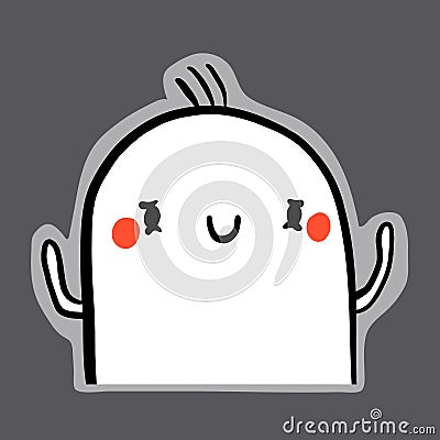 Cheerful shy cute monster sticker hand drawn in cartoon style Vector Illustration