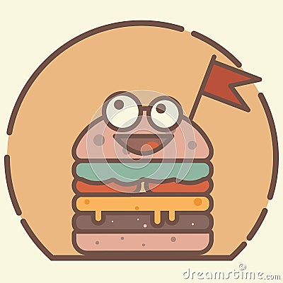 Cheerful smiling burger with big eyes. A bit crazy. Tasty and appetizing. With cutlet and sliced tomatoes Stock Photo