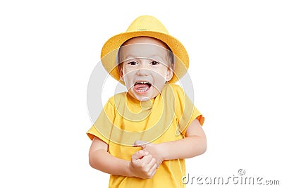 Dancing boy in the hat isolated on white Stock Photo