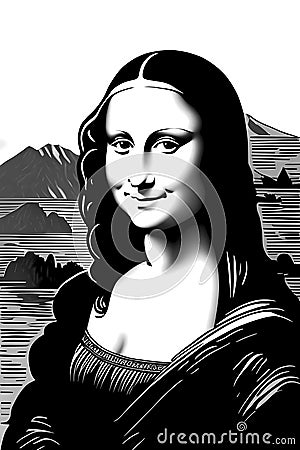 Cheerful smiling Mona Lisa Cartoon Illustration