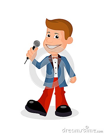 Cheerful soloist with the microphone a vectorial illustration. Vector Illustration