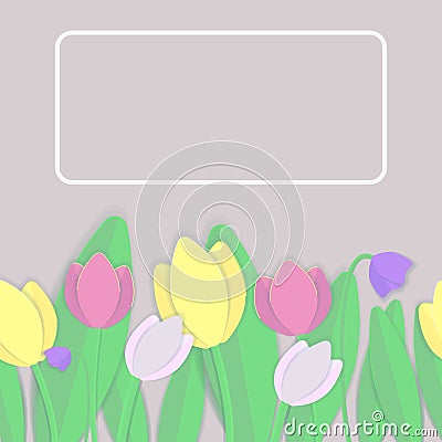 Vector seamless pattern. Multicolored tulips and leaves Vector Illustration