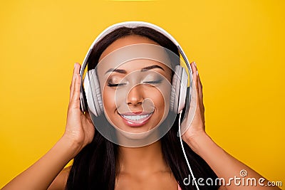 Cheerful stylish afro lady with bronze skin, so adorable, serene Stock Photo