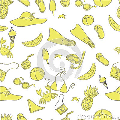 Cheerful sunny,yellow, things, travel,seamless pattern Vector Illustration