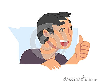 Cheerful Teen Boy Showing Approval or Like Gesture, Teenager Doing Thumb Up Cartoon Vector Illustration Vector Illustration