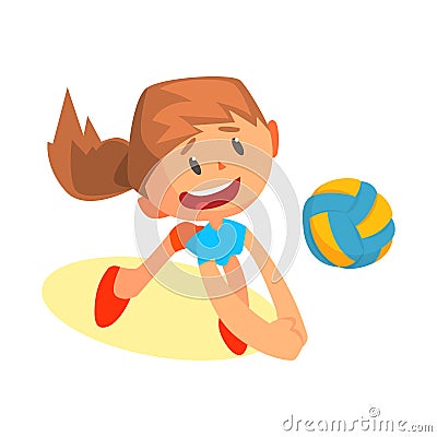 Cheerful teen girl volleyball player in uniform hitting ball Vector Illustration