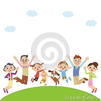 Cheerful three-generation family Vector Illustration