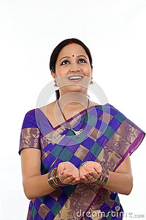 Cheerful traditional woman hands with copy space Stock Photo