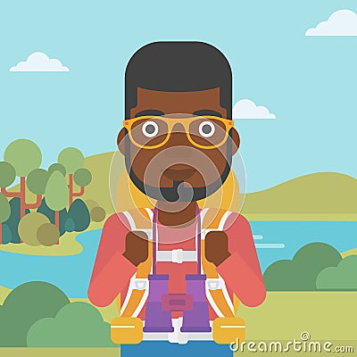 Cheerful traveler with backpack. Vector Illustration