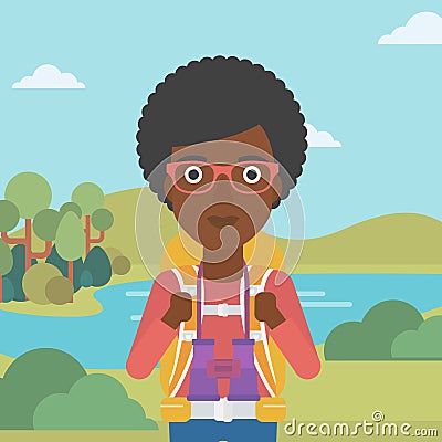 Cheerful traveler with backpack. Vector Illustration