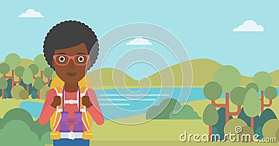 Cheerful traveler with backpack. Vector Illustration