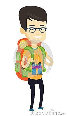 Cheerful traveler with backpack. Vector Illustration