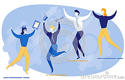 Cheerful University, College, Course Graduates. Vector Illustration