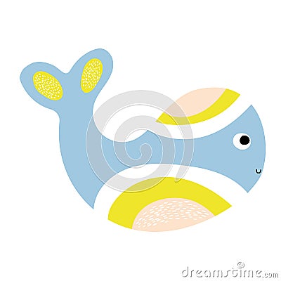 Cheerful whale with abstract patterns. Childrens design element Vector Illustration