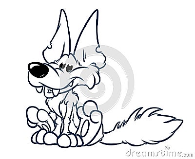 Cheerful wolf animal character sitting cartoon coloring page Cartoon Illustration