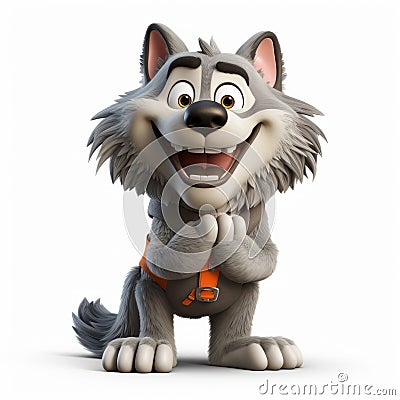 Cheerful Wolf Sam Cartoon With Gloves On White Background Stock Photo