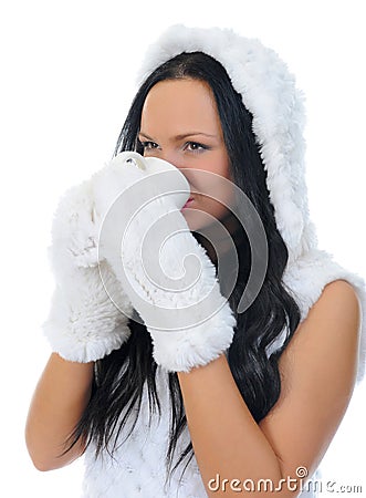 Cheerful woman clothing in warm hat. Stock Photo