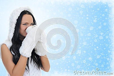 Cheerful woman clothing in warm hat. Stock Photo