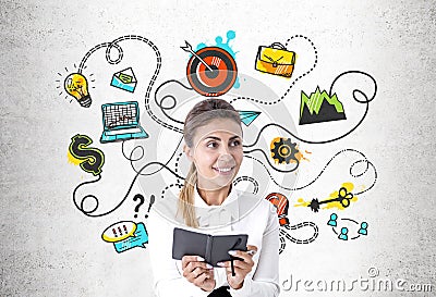 Cheerful woman with a planner and a business plan Stock Photo